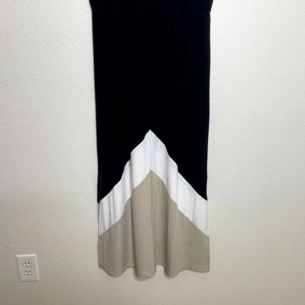 Chicos Dress Sz 2 Large Maxi Knit Kit Colorblock Cap Sleeves Gathered Waist - Picture 8 of 14
